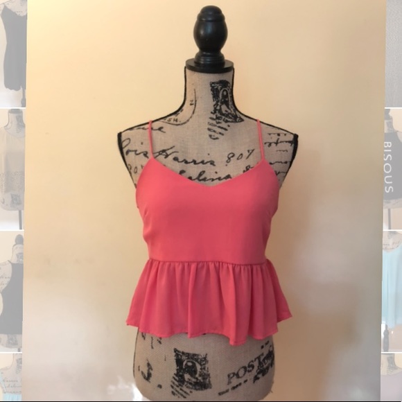 Tobi Tops - Cropped Coral Peplum Tank Tobi Tops - Cropped Coral Peplum Tank